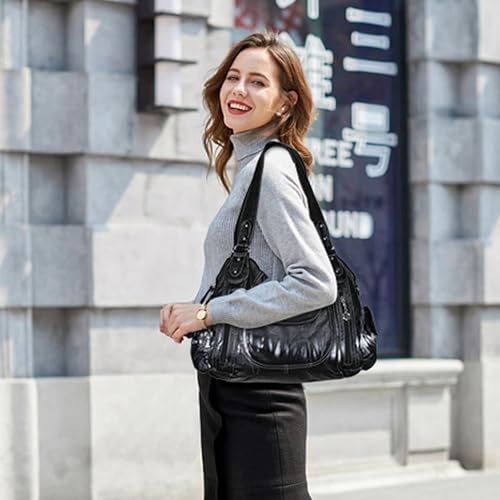 Image of Angel Kiss Purses for Women, Large Shoulder Bag Hobo Tote Purse Mutipocket Faux Leather Satchel Hobo Purse