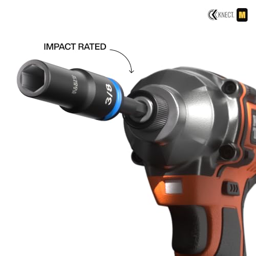 Image of Klein Tools 65121IMPCT KNECT Deep-Well 3 /8-Inch Drive Impact Socket Set, SAE and Metric, 23-Piece Tool Set, Impact Driver Adapter, Multi-Purpose Wrench Adapter, Color-Coded, MODbox Socket Organizer