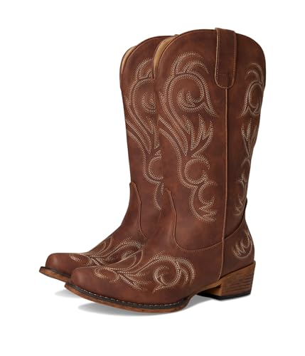 Image of ROPER Womens Riley Embroidered Snip Toe Casual Boots Mid Calf Low Heel 1-2 inch