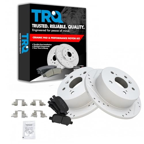 TRQ Rear Brake Pad and Rotor Set Semi Metallic Slotted Drilled G Coated Solid Rotors Compatible with 2005-2007 Toyota Avalon 2002-2006 Camry 2004-2008 Solara by TRQ - Used condition - US$69.60