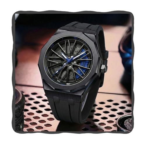 Image of ON TIME OCTUS Spinning Car Wheels Gyro Men's Sport Watch| 360 Rotating Car Wheel Dial Watch for Men | 3D Rim Hub Sports Design | Quartz Analog Wristwatch with Soft Silicone Strap