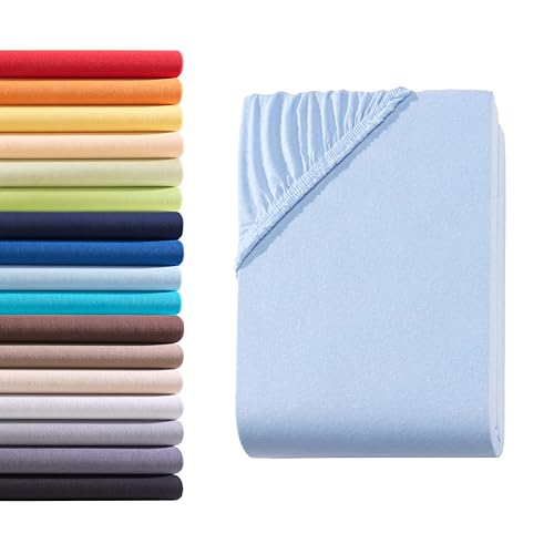 Hometex Premium Textiles Spannbettlaken Spannbetttuch Doppelpack 90-100 x 200 cm, Bettlaken Jersey aus 100% Baumwolle, Matratzen bis 23-25 cm, Oeko-TEX Made IN Green, Hellblau