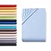 Produktbild Hometex Premium Textiles Spannbettlaken Spannbetttuch 90-100 x 200 cm, Bettlaken Jersey aus 100% Baumwolle, Matratzen bis 23-25 cm, Oeko-TEX Made IN Green, Hellblau