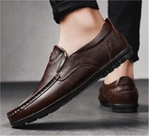 Loafers for Men Cowhide Stitching Details Round Toe Breathable Flat Heel Anti-Slip Slip Resistant Fashion Walking Slip-ons4