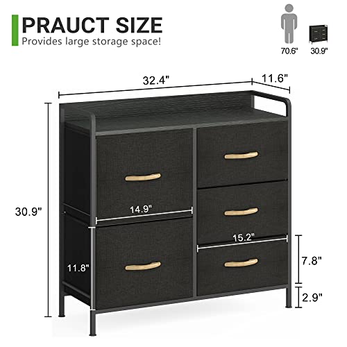 JSungo Storage Dresser with Drawers, Portable Dresser with 5 Units for Clothes, Toys, Printer Shelf for Office, Organizer Stand with Removable Drawers for Bedroom, Black - Thumbnail 3