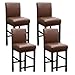 Housse de Tabouret de Bar, Cuir Couverture de Chaise de Pub Imperméable Housse de Chaise de Tabouret de Bar Extensible avec Dossier Protecteur de Siège de Chaise de Salle à Manger-marron-4-pièces