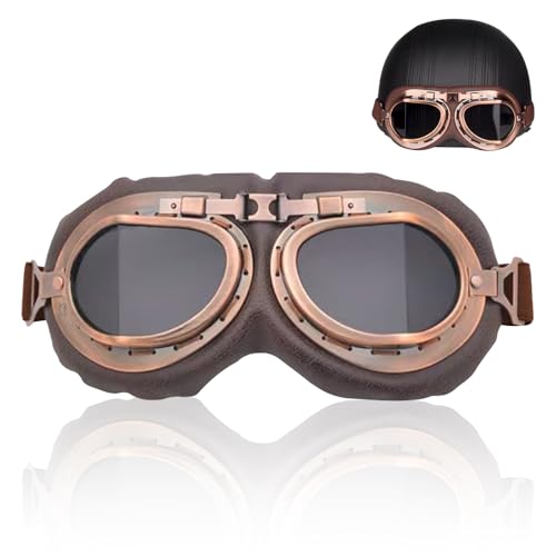 FOSDICK Lunette Moto Vintage Pour Homme Femmes, Lunettes Moto Coupe-Vent Anti-Poussière, Lunette Aviateur Steampunk, Casque Moto Lunettes de Soleil pour...