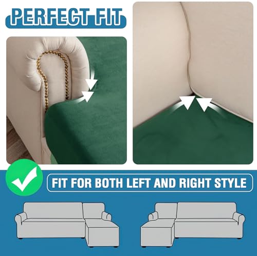 Image of Couch Cover 8-Piece Elastic Velvet Couch Cushion Covers & Chaise Slipcovers for L-Shaped Sofas, Sofa Seat Covers Washable, Soft Cover for Couches (7 Seater + Chaise, Christmas Green)
