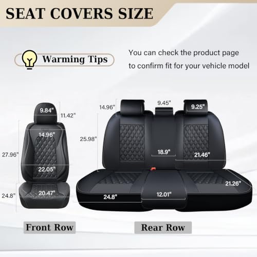 Image of Coverado Rear Seat Covers, Durable Waterproof Faux Leather Rear Protectors for Sedan SUV Truck, Classic Easy-Clean Automotive Interior - Black