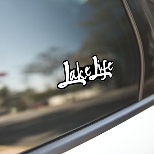 Image of Lake Life Vinyl Decals Stickers (Two Pack) for Cars Trucks Windows Bumpers Walls Laptops Skins - 2-5.5 Inch Decals at Largest Point -No Background (White)