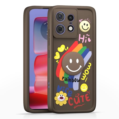 Image of Pikkme Back Cover for Motorola Moto Edge 50 Pro 5G | Soft Silicone| Cute Rainbow Smile & 3D Cartoon Flower Design | Shockproof Raised Camera Protection Bumper Case (Brown)