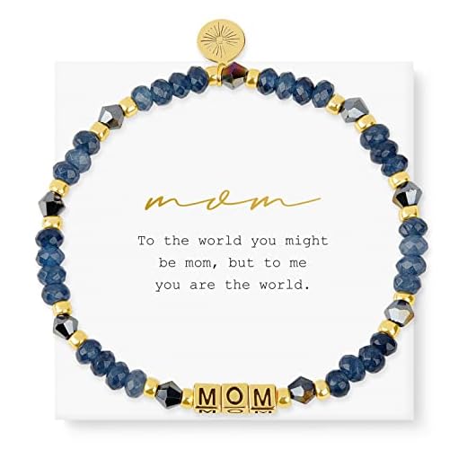 INSPIRED VOICES Family Letter Bracelets - Best Friend Bracelet, Sister Bracelet, Grandma Bracelet, Mom Bracelet - Sister Gifts & Bestie Gifts for Women (MOM/Gold Plated/Blue)