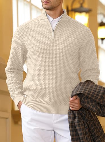 Zaitun Men's Quarter Zip Sweaters Polo Zip Up Pullover Waffle Knit Mock Neck Turtleneck3