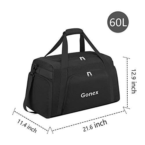 Gonex 60L Travel Duffel Bag Gym Bag Sports Duffle Bag Carry on Weekender Bag Luggage Duffel for Men Women for Hiking Camping Travelling Cycling with Shoe Compartment Black