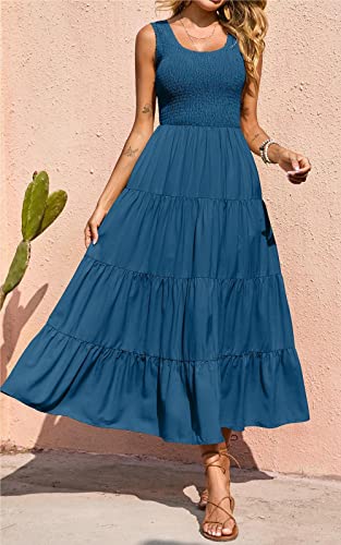 Image of PRETTYGARDEN Women's 2026 Casual Loose Plain Maxi Sundress Smocked Tank Dress Sleeveless Summer Beach Tiered Long Dresses