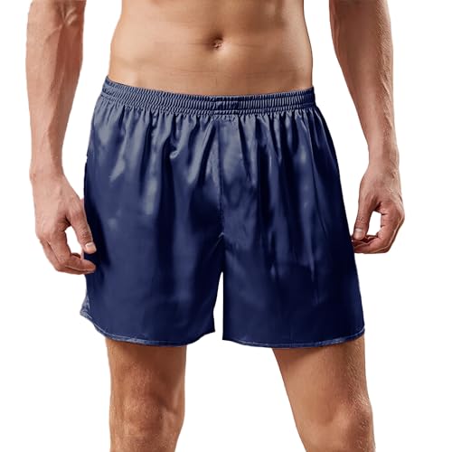 SIIK 100% Mulberry Silk Pajama Shorts for Men - Sleep Shorts, Pj Bottoms, Lounge Shorts, Boxer Shorts, Dark Blue