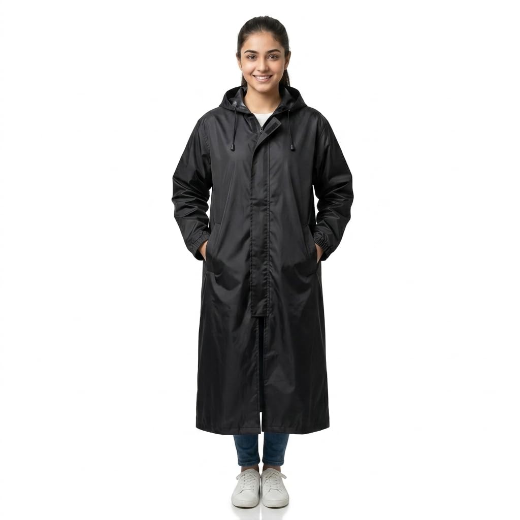 Raincoat for Women | Nylon Full Sleeve| Single layer | Hooded with Cap Full coat with Pockets | women fullcoat | XXXL free size.-picture-27