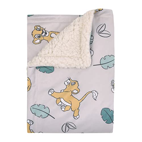 Disney Lion King Ivory, Teal, Sage and Gold Simba Future King Super Soft Sherpa Baby Blanket