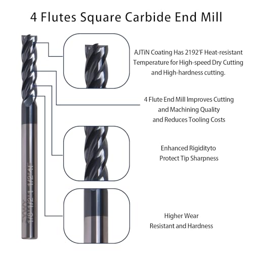 Image of 4 Flute Square Carbide End Mill,AlTiN Coating for Hardened Steel, Cast Iron and Stainless Steel-5 /16 inch Cutting Diameter, 13 /16 inch Flute Length, 2-1 /2 inch Overall Length