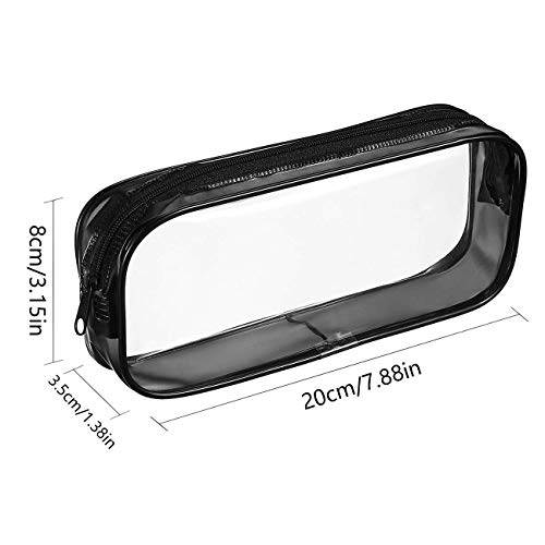 Clear PVC Zipper Pen Pencil Case,Portable Travel Toiletry Bag,Big Capacity Stationery Pencil Bag(Black an&White)