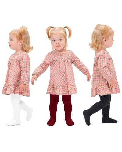Image of Stelle Toddler Girls Tights Baby Cable Knit Stockings Thick Cotton Legging | Thick Cotton Legging, Winter Warm Pantyhose, Footed, Thermal, Ribbed, Sweater Panty Hose, Under Dress, 3 Pairs, 12-18 Months