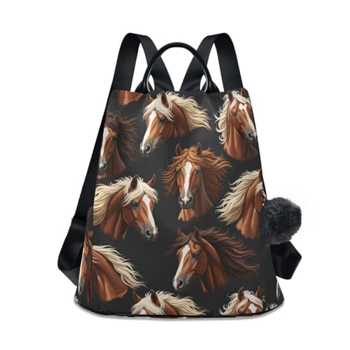 Sac à dos pour femme têtes de cheval marron fini le vol avec le zip arrière