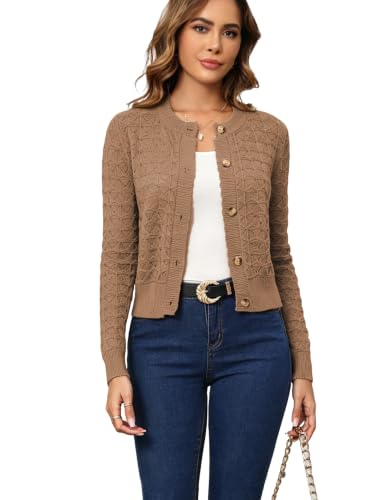 Image of Women's Long Sleeve Cropped Knitted Sweater Cardigan Button Down Open Front Knitted Shrug Sweaters