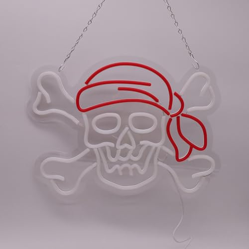 Image of Pirate Neon Sign, USB Powered LED Light for Room Decor 16.7x12.4 inches | Pirate Wall Decor for Bedroom, Game Room, Halloween Party, Bar, Theme Events and Fans Gift