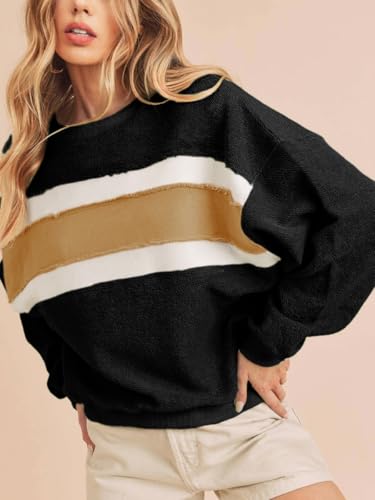 Tanming Womens Casual Sweatshirt Crewneck Patchwork Pullover Tops Long Sleeve Color Block Shirts - Image 4