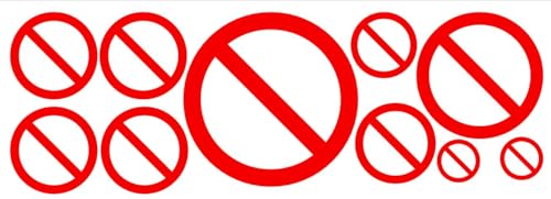 LiteMark NO Symbol Decal, Glossy Red Waterproof Stickers with Permanent Acrylic Adhesive, 1.5 Inch to 6 Inch Diameter Circle for Doors, Signs & Equipment (Gloss Red, Assorted Sizes) - Pack of 10 Pcs