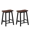 COSTWAY Saddle Stools Set of 2 24 inch Height Vintage Counter Height Chairs with Solid Wood Legs Modern Backless Design Indoor Bar Stools for Kitchen Dining Pub and Bistro Brown