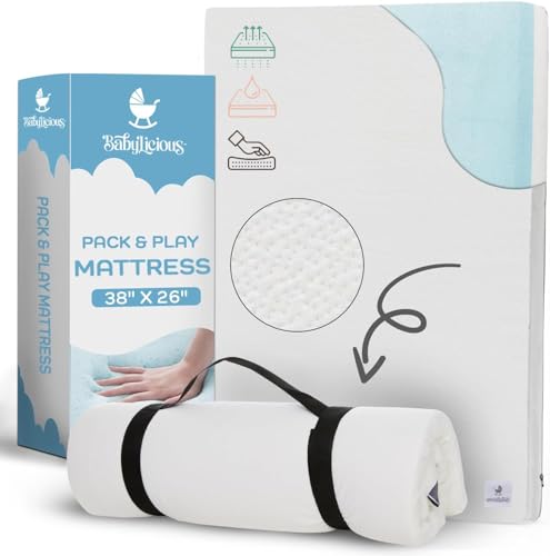 Waterproof Pack N Play Mattress Topper - Twin (38'' x 26'') | Roll Up Style - Breathable Soft Memory...