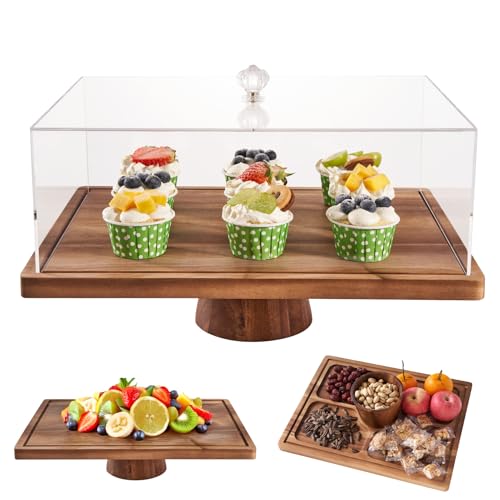 Large Cake Stand with Lid, 17″ Rectangular Multi-F...