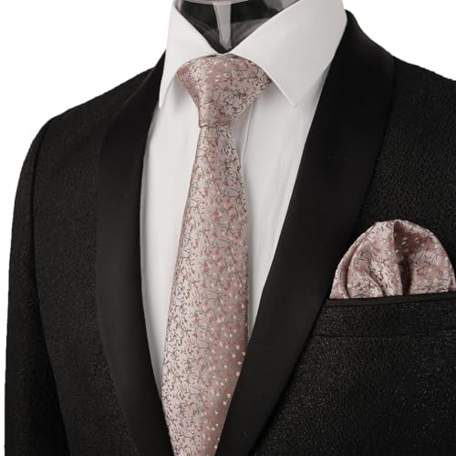 Image of Alizeal Mens 3.15'' Light Color Rustic Tie Handkerchief | with Flower Printed Handkerchief for Wedding Business Daily Wear
