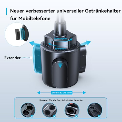 TECKNET Handyhalterung für Auto 2-in-1 – KFZ Handy Halterung für Lüftungslöcher & Getränkehalter, Biegbarer Hals, 360° Drehbar, EIN-Knopf-Freigabe, 100% Kratzschutz für iPhone, Galaxy Alle Smartphones 5