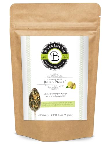 Image of Birds & Bees Teas - Inner Peace Tea is a pregnancy nausea tea - Loose Leaf Blend with Lemongrass, Skullcap, Ginger, Spearmint, Orange Peel, and Peppermint, 40 Servings, 3.2 oz