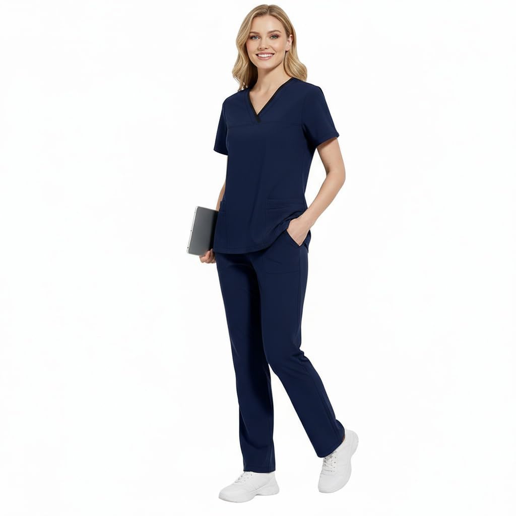 Scrubs dla kobiet Split Suit dekolt w serek top i spodnie do biegania z czterema kieszeniami czysty kolor szybkoschnące medyczne mundury pielęgniarskie DK51