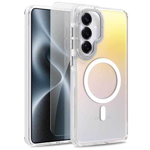 Image of Magnetic Case for Samsung Galaxy S26 Plus [Compatible with Magsafe] [Cute Fashion Fluorescent Design] [1 Screen Protector] Slim Translucent Matte Case for Galaxy S26 Plus 6.7 inch, White