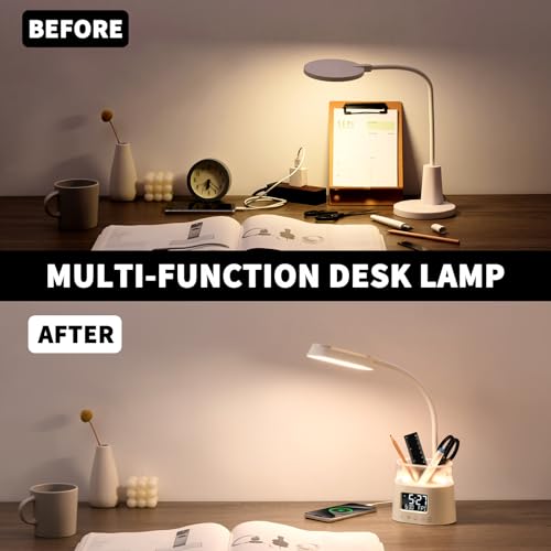 Wilit Led Desk Lamps For Home Office With Pen Holder, Table Lamp For Bedroom With Usb Charging Port & Clock, Rgb Night Light, Study Lamp For Kids Student thumb #7