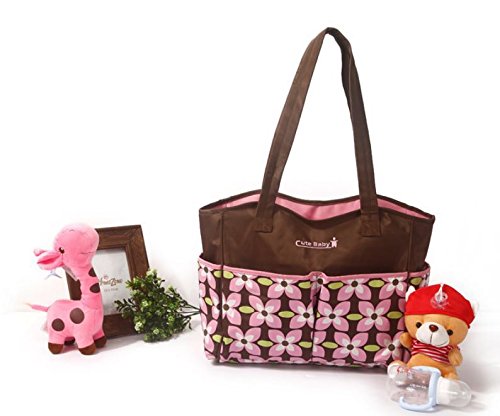 Baby Bucket Baby Diaper Nappy Changing Baby Diaper Bag/Baby Bag/Mummy Bag/Handbag (Brown & Pink Flower)