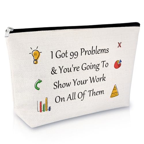 Funny Math Teacher Gift Makeup Bag Math Lover Present Mathematics Teacher Appreciation Gift for Women Thank You Presents for Teachers Cosmetics Bag Teachers Day Retirement Present Appreciation Gifts