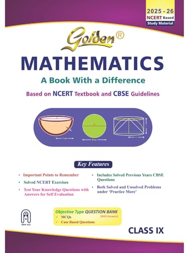 Golden Mathematics Study Material Based on NCERT for Class-9 | For CBSE 2026 Board Exams | Solved NCERT Exercises | Objective Type Question Bank | Previous Board Paper Solved | Assertion & Case Based