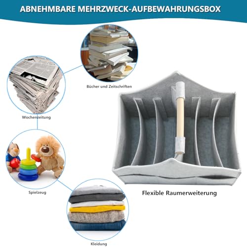 RSHVSMS Zeitungs- und Zeitschriftenkorb, moderner Filz-Zeitschriftendateierhalter, 4 Etagen abnehmbarer Erweiterungsraum mit Holzgriff für Zuhause und Büro 38 x 32 x 25 cm