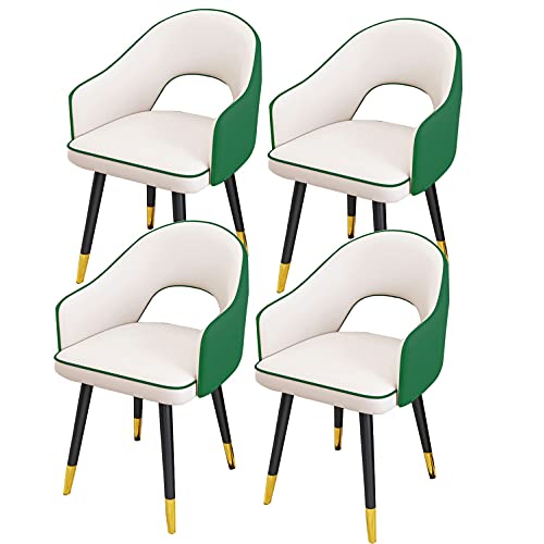 Juego de 4 sillas de comedor de cuero resistente al agua con patas de acero al carbono, sillones modernos de respaldo alto