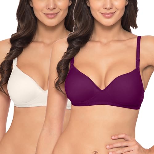 Image of Komli - Heavily Padded Push-Up Bra - Cotton Rich - Balconette - 3 /4th Coverage, Seamless, Wireless, Multiway Straps - T-Shirt Bra (Pack of 2)