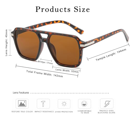 Long Keeper Retro Pilot Sunglasses for Women Men Trendy 70s Vintage Square Sunglasses Stylish Double Bridge Sun Glasses3
