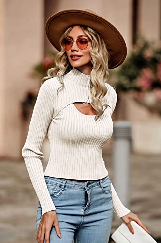 PRETTYGARDEN Women's 2025 Fashion Fall Clothes 2 Piece Cutout Tops Long Sleeve Mock Neck Rib Knit Winter Pullover Sweater4