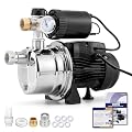 Hanchen 2-IN-1 Water Pressure Booster Pump System for Home with Pressure Tank Automatic, 1050 GPH Self-Priming Shallow Well Jet Pump 110V with Water Flow Switch Water Pressure Switch