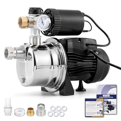 Hanchen 2-IN-1 Water Pressure Booster Pump System for Home with Pressure Tank Automatic, 1050 GPH Self-Priming Shallow Well Jet Pump 110V with Water Flow Switch Water Pressure Switch