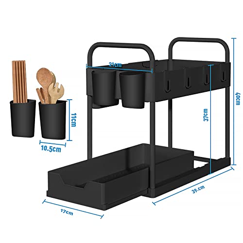 Scaffale Sottolavello Portaoggetti Sotto Lavandino da Cucina HILEYOLLA Organizzatore Sotto Lavabo Mobiletto da Bagno Ripiano Sotto il Lavandino a 2 Ripiani per Cosmetici, Spezie, Trucco (Nero) - Image 7